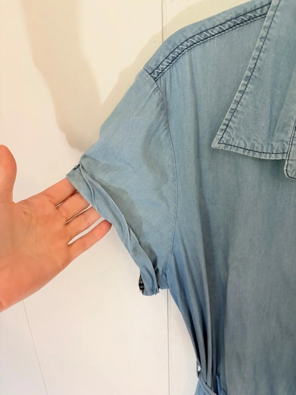 Stillwater Supply Co. Light Blue Denim Shirt Dress Tie Waist Tencel Large - Picture 3 of 7